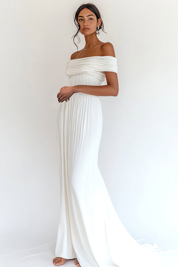 Une ligne épaule dénudée Robe de graduation plissée en coton blanc